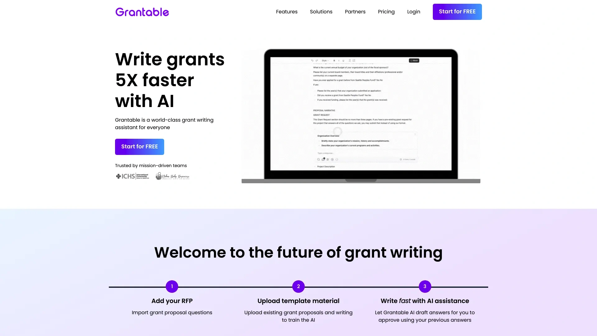 Grantable's dashboard.