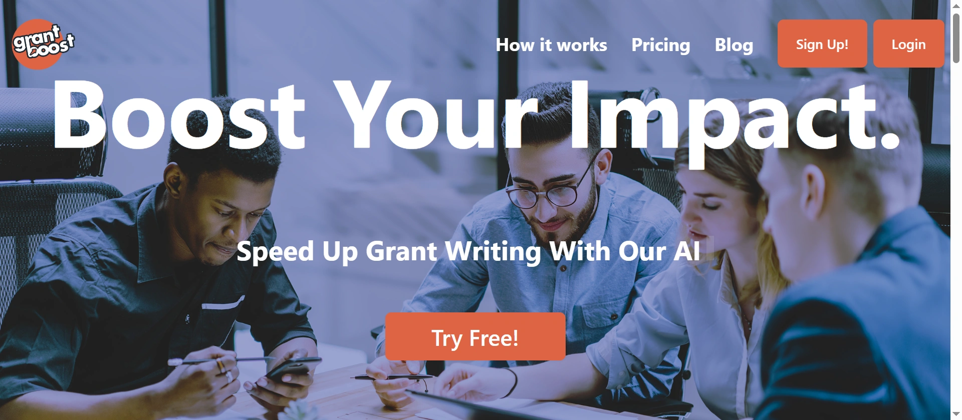 Grantboost's webpage.