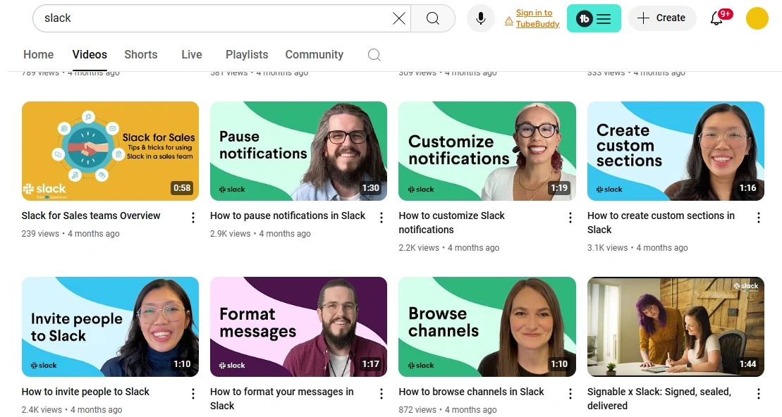 Slack's YouTube videos.