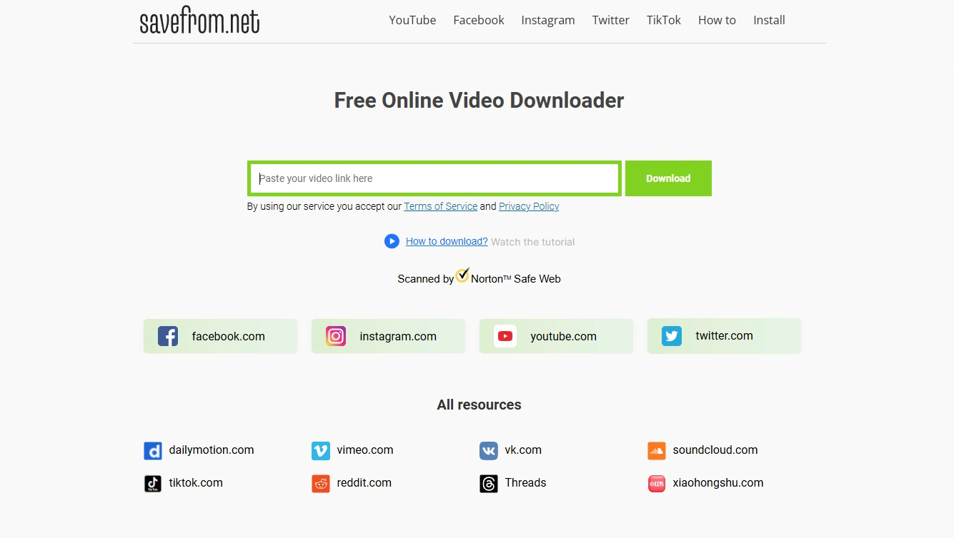 SaveFrom's webpage.
