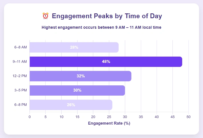 Graph showing engagement peaks by time of day.