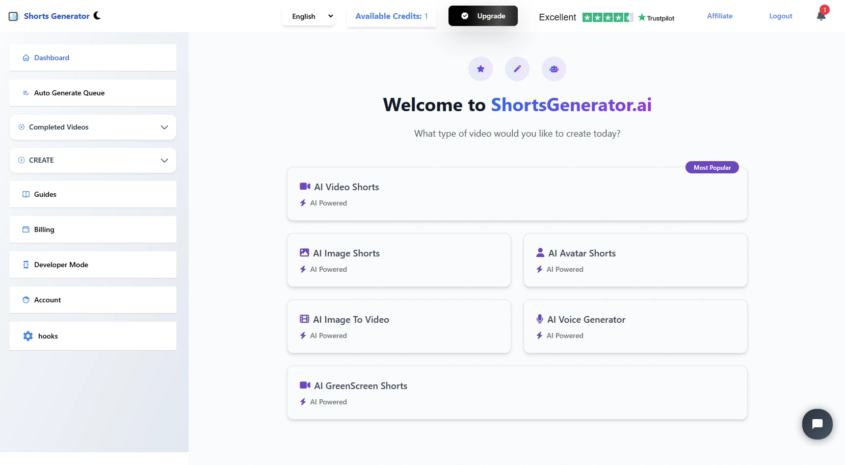 ShortGenerator.AI's user interface.