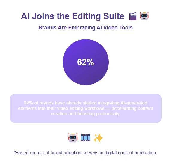62% of brands now use AI in video editing workflows.