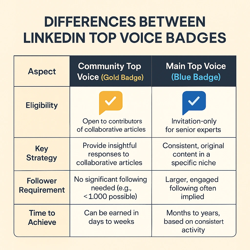 Differences between LinkedIn top voices badges.