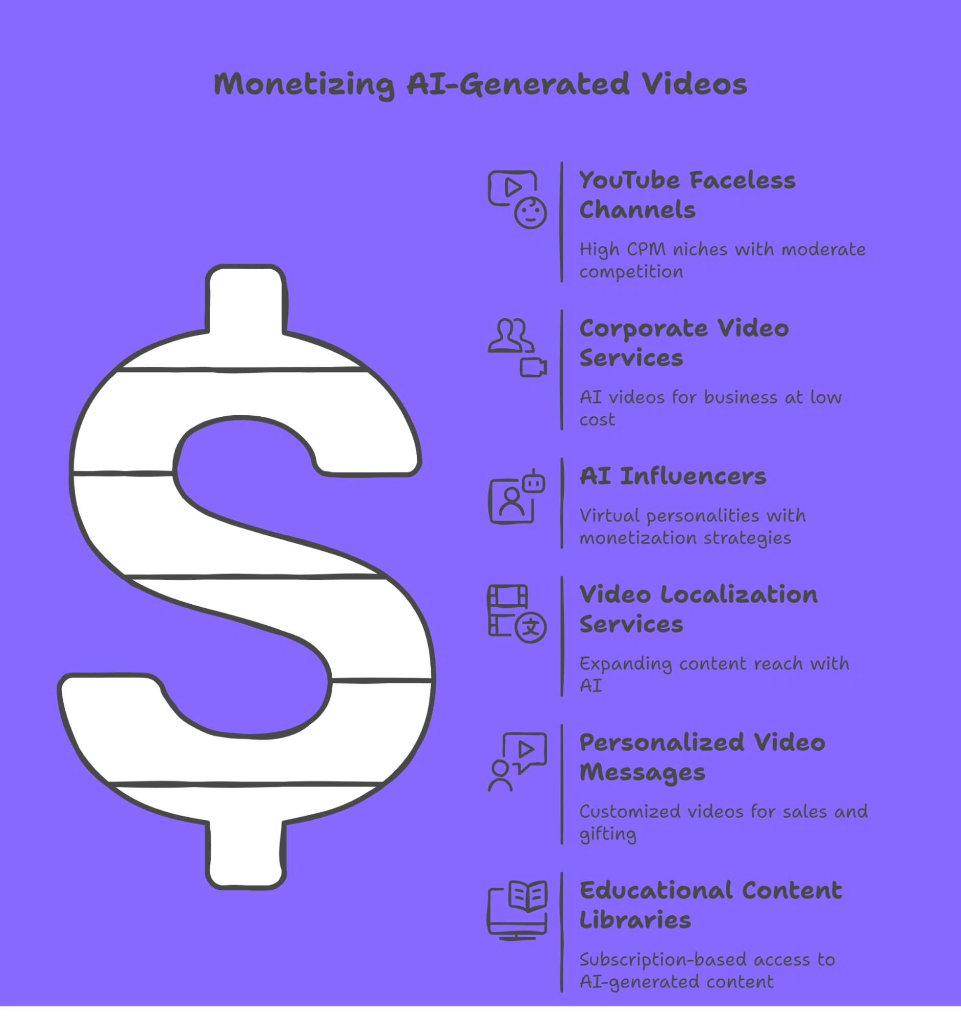 Infographic on monetizing AI-generated videos.