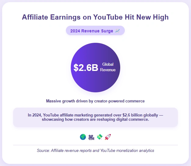 Highlighting YouTube's global affiliate earnings.