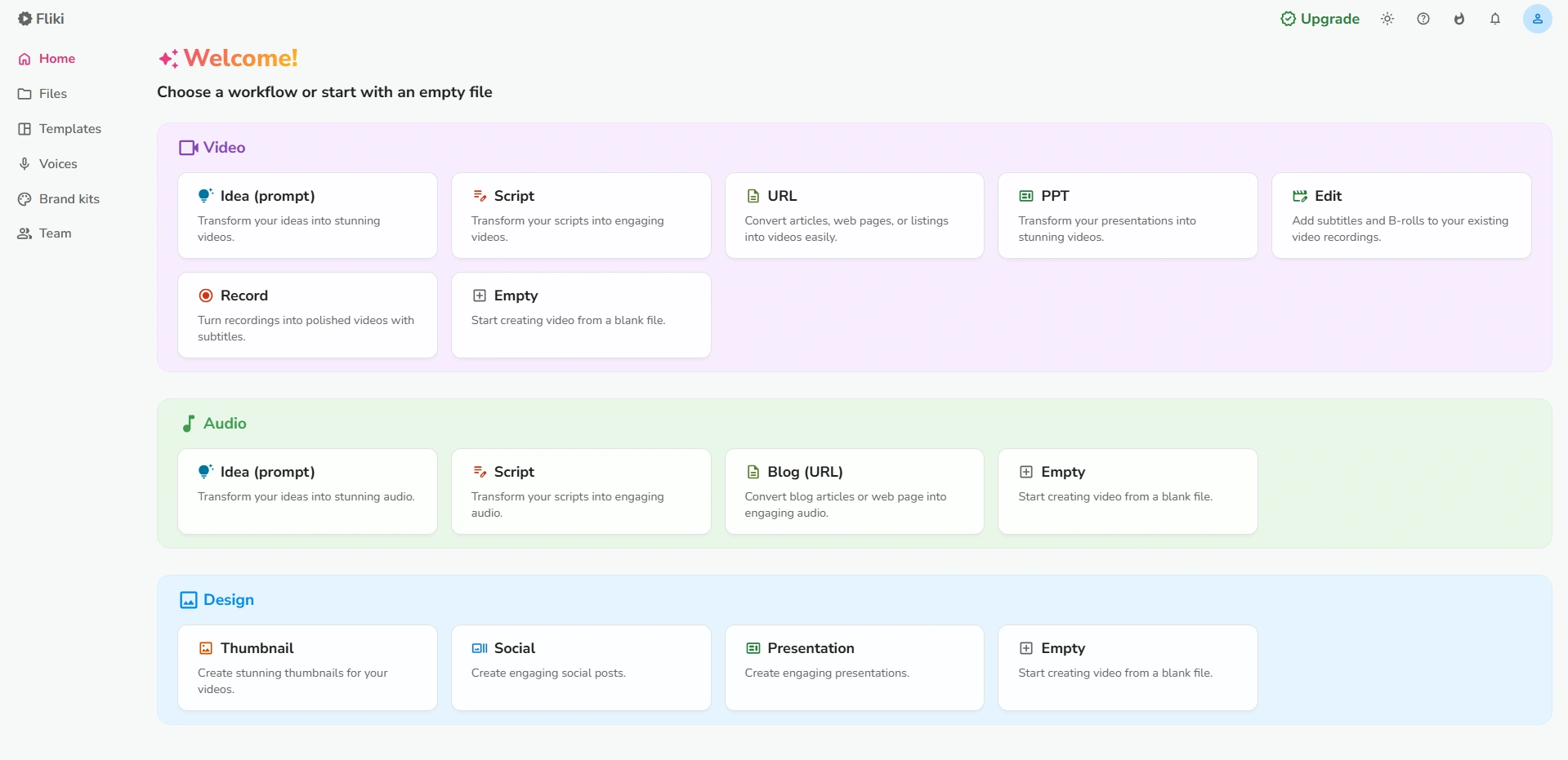 Fliki's user interface.