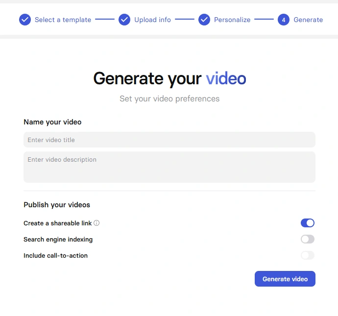 Synthesia’s final step to generate and publish video.