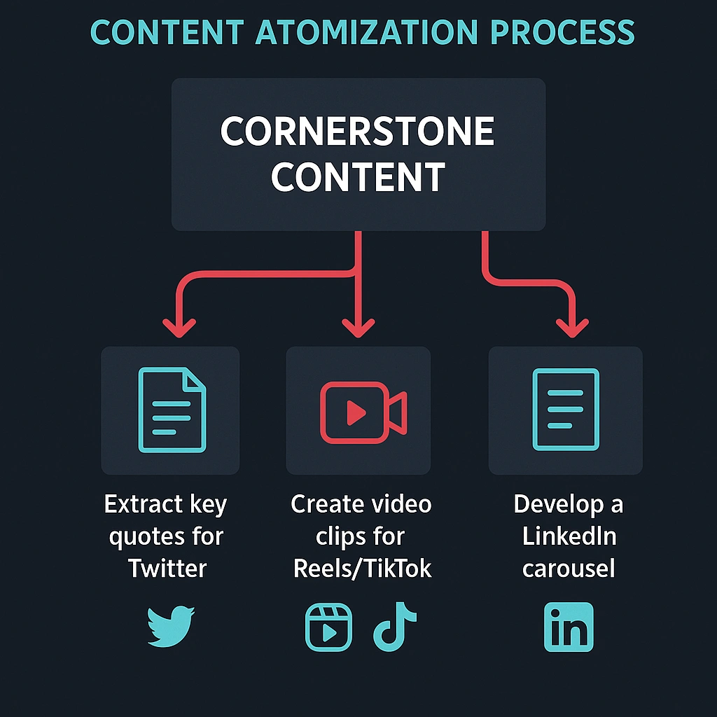 Cornerstone content split into Twitter, TikTok, LinkedIn.