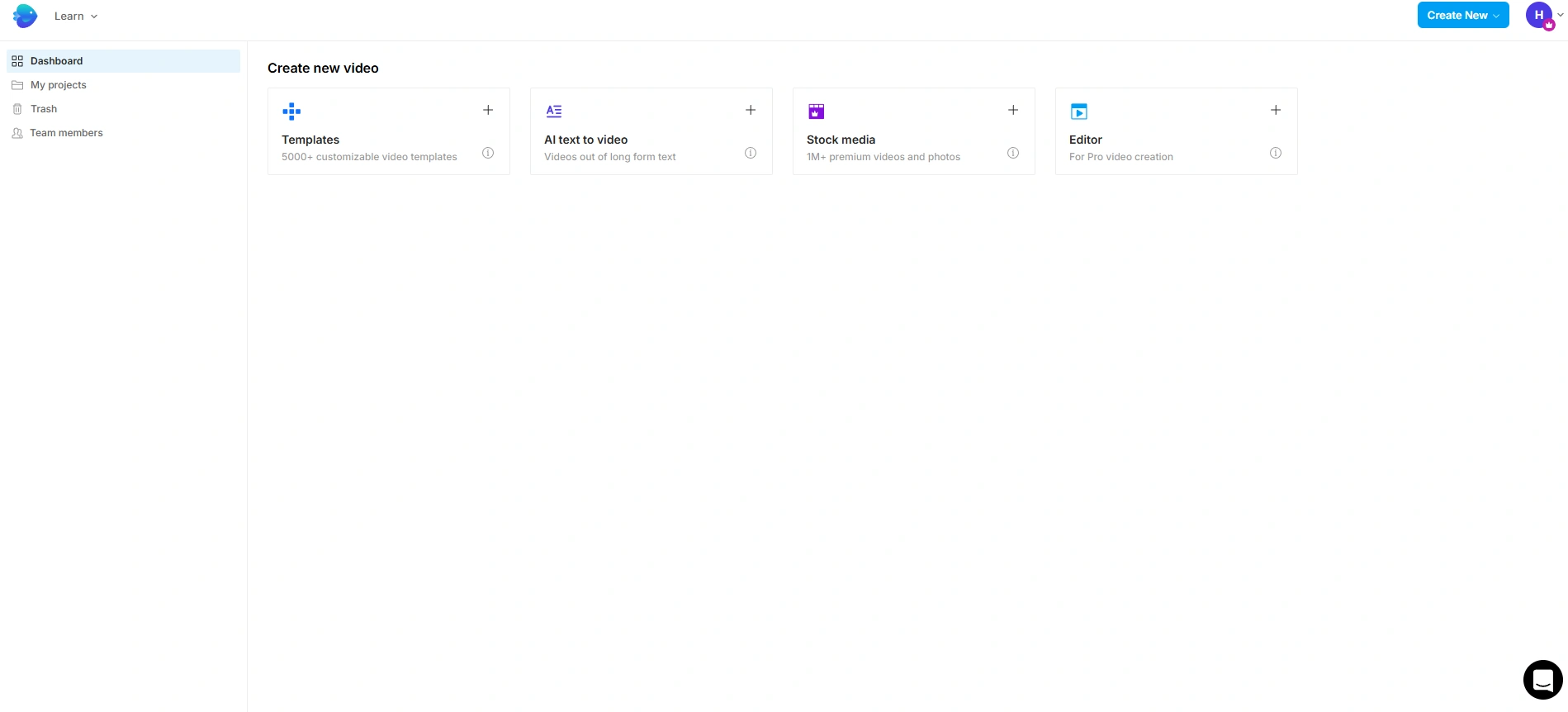 Pictory dashboard showing video creation tools.