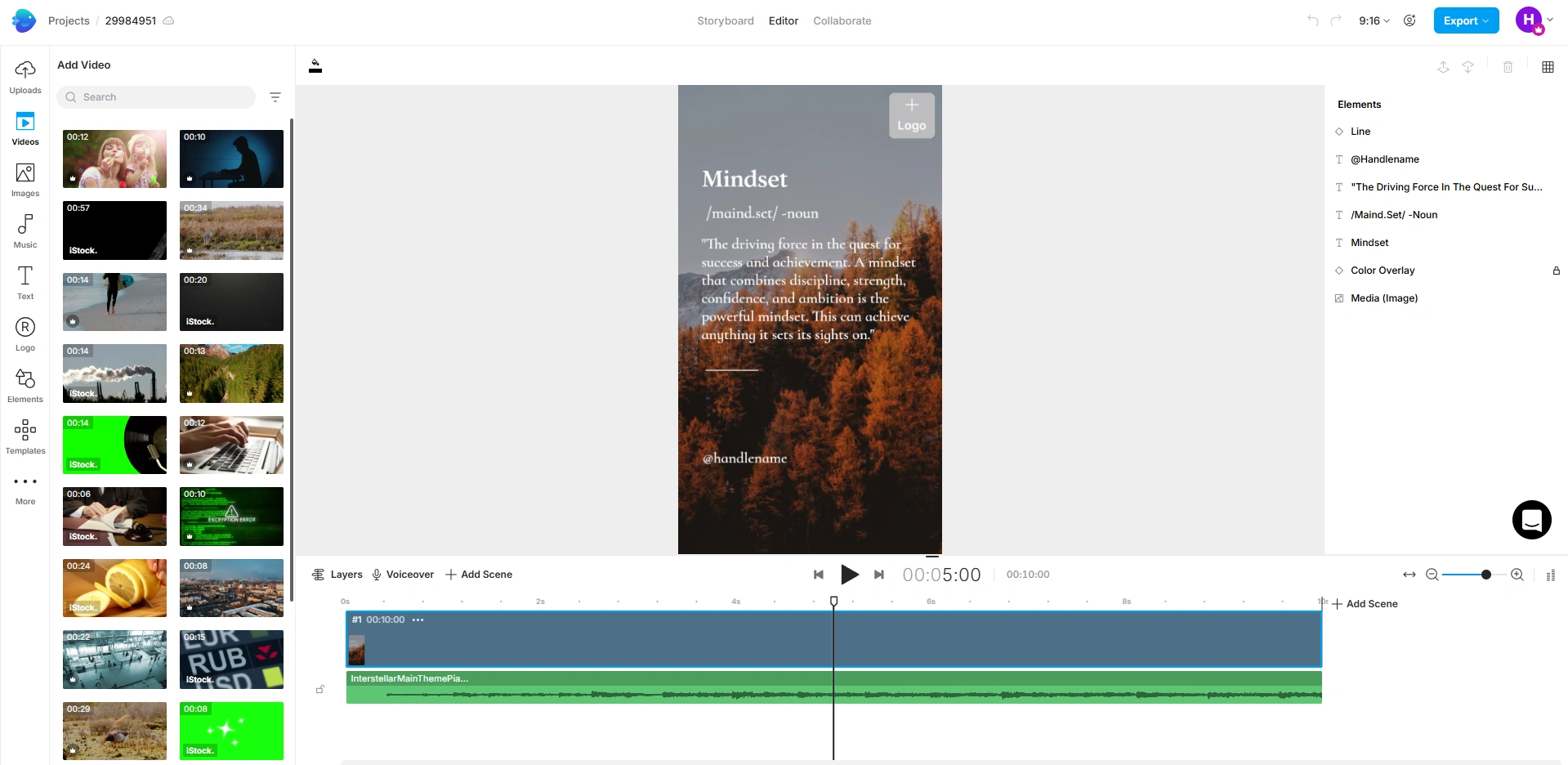 Invideo vertical project with music and layers.