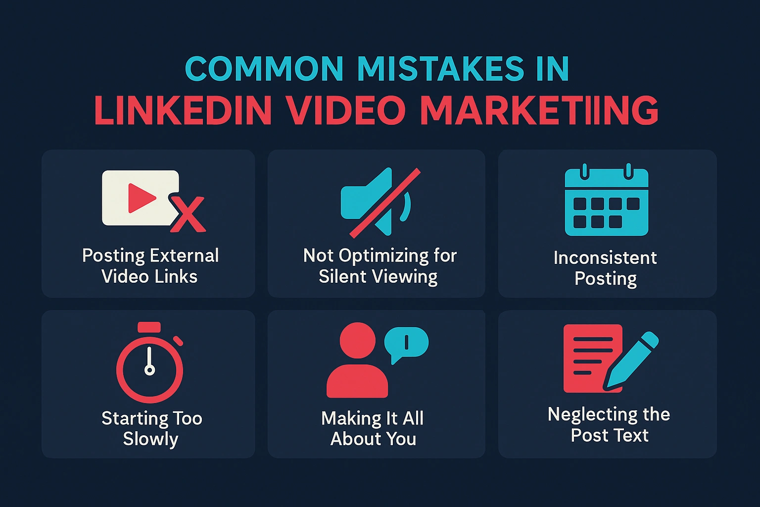 Common mistakes made in LinkedIn video marketing.