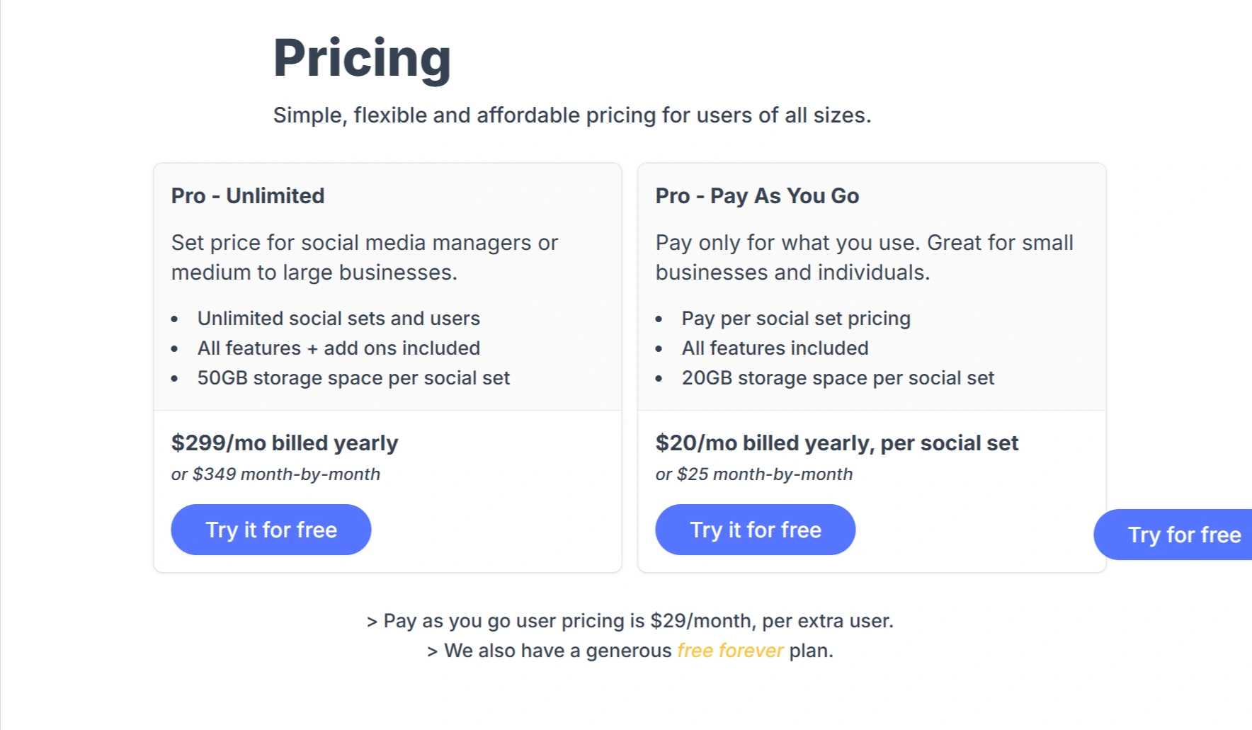 Pallyy yearly and monthly subscription cost options.
