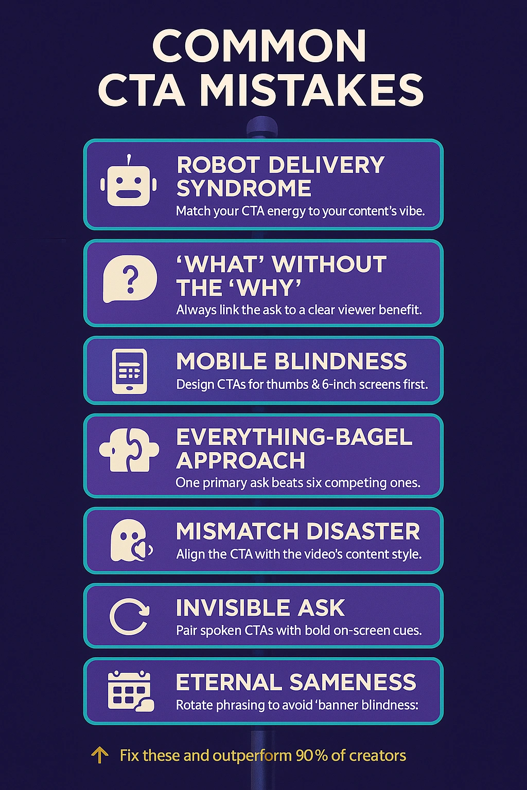 CTA mistakes: robot tone, unclear purpose, sameness.