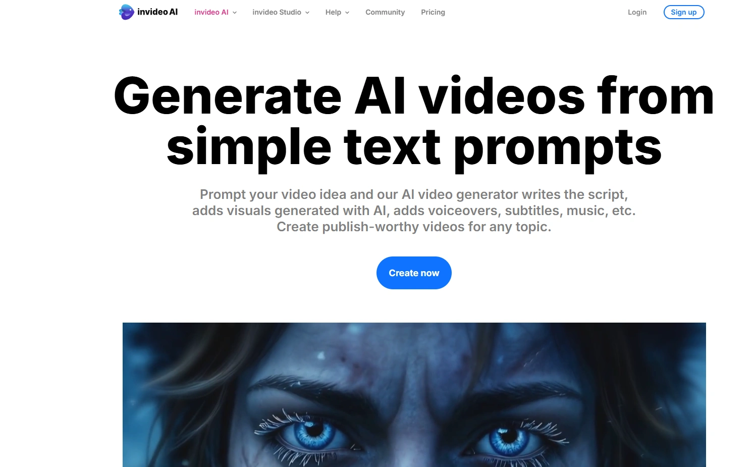 InVideo AI homepage promoting text-to-video creation.