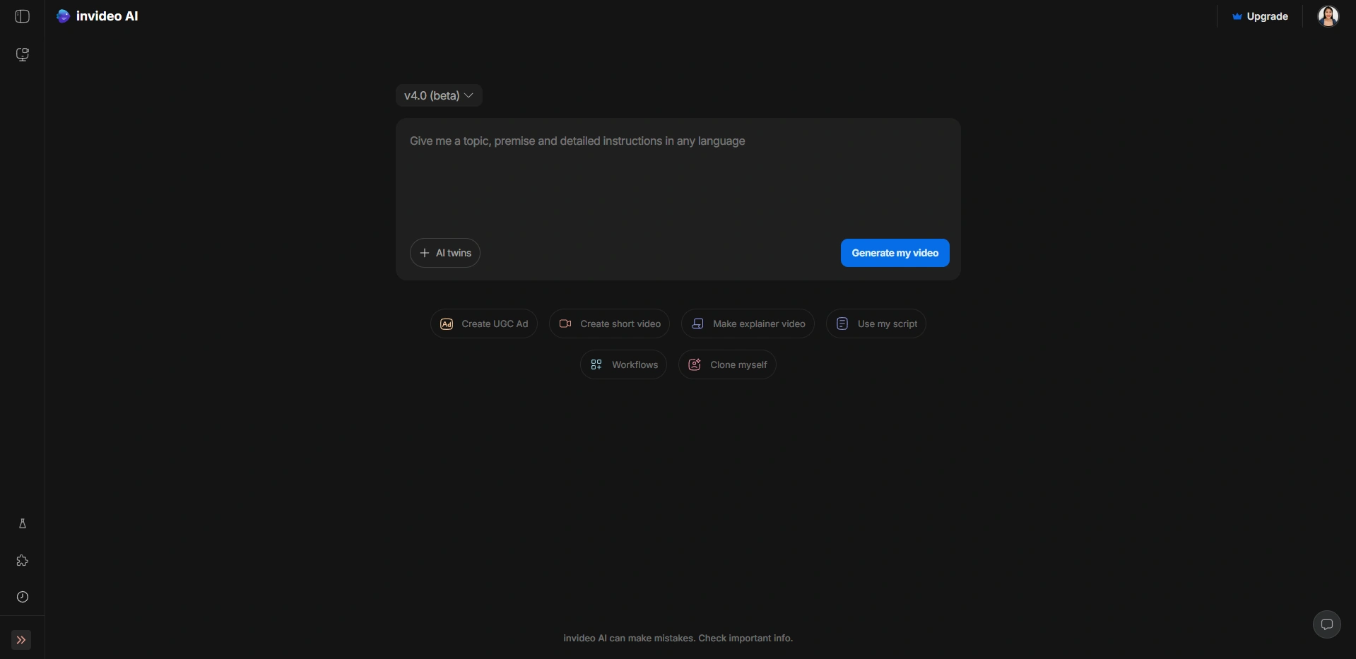 InVideo AI prompt interface for video generation.