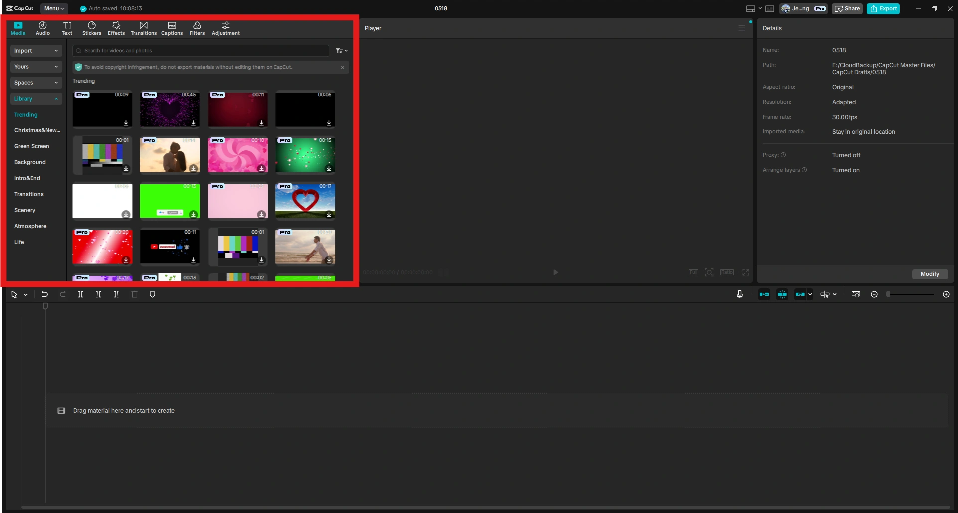 CapCut background library with trending video templates.