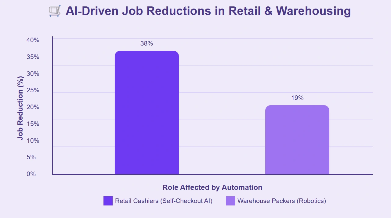AI cuts 38% retail, 19% warehouse jobs.