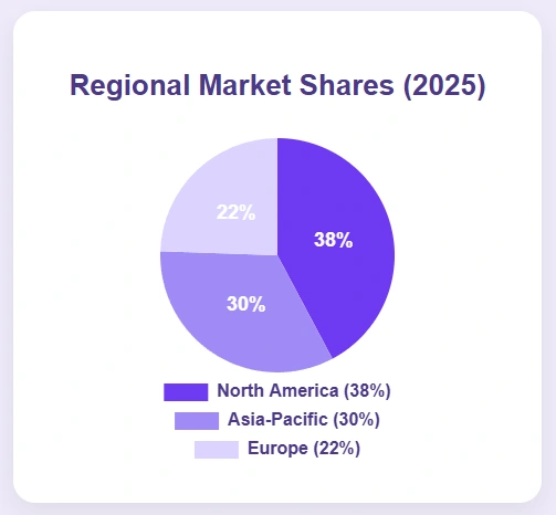 North America 38%, Asia-Pacific 30%, Europe 22%.